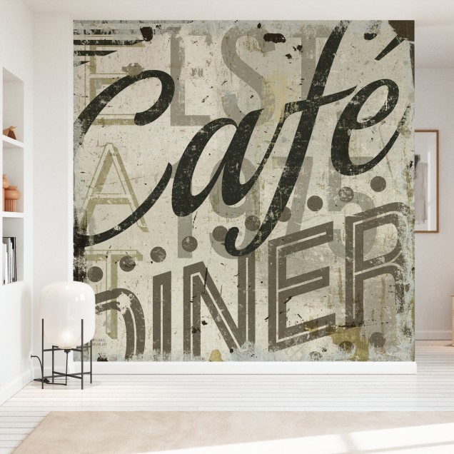 Tapet Restaurant Sign II, cu un design grafic, litere mari și textură vintage, pentru un aspect modern și urban.
