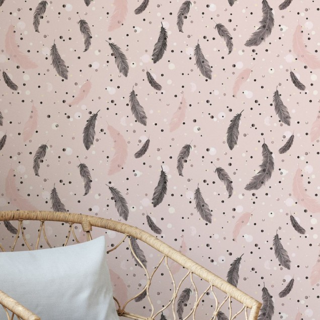 Tapet cu pene roz prafuit, cu un design modern si elegant.