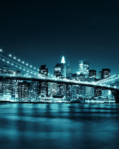 Fototapet cu podul Brooklyn în nuanțe de albastru