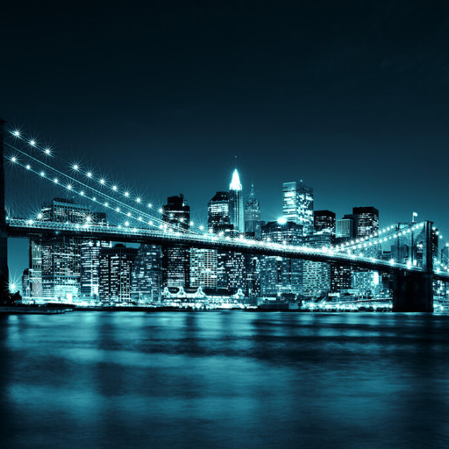 Fototapet cu podul Brooklyn în nuanțe de albastru
