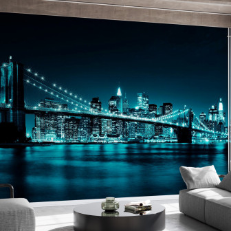 Fototapet cu podul Brooklyn în nuanțe de albastru