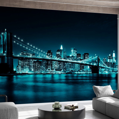 Fototapet cu podul Brooklyn în nuanțe de albastru