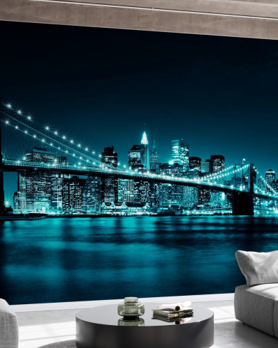 Fototapet cu podul Brooklyn în nuanțe de albastru