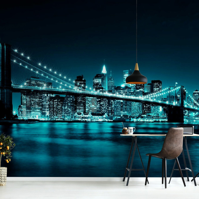 Fototapet cu podul Brooklyn în nuanțe de albastru