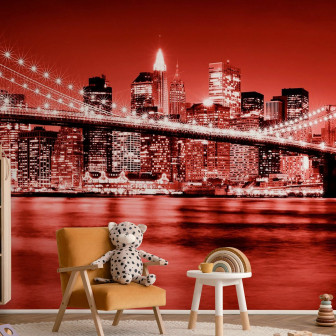 Fototapet cu podul Brooklyn în nuanțe de roșu