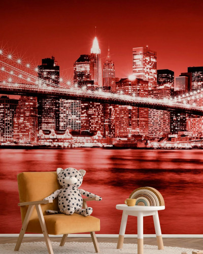 Fototapet cu podul Brooklyn în nuanțe de roșu