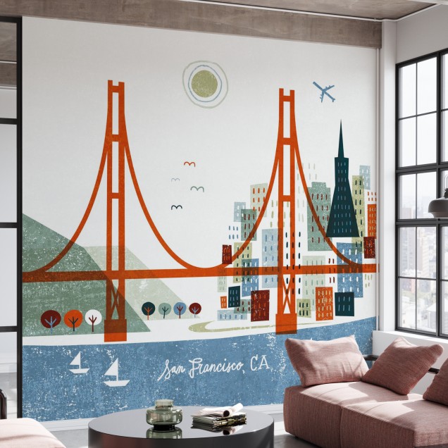 Tapet cu imaginea orașului San Francisco, Podul Golden Gate, culori vii