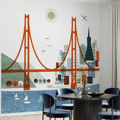 Tapet cu imaginea orașului San Francisco, Podul Golden Gate, culori vii