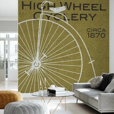 Tapet vintage cu o bicicletă High Wheel Cyclery.