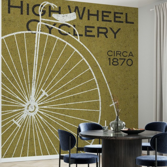 Tapet vintage cu o bicicletă High Wheel Cyclery.