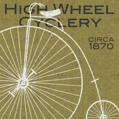 Tapet vintage cu o bicicletă High Wheel Cyclery.