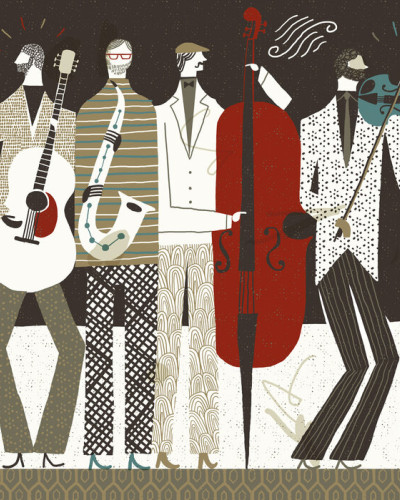The Band wallpaper, ilustrating a retro band. This wallpaper is perfect for adding a touch of color and style to your room. It can be used in the living room, bedroom or office.