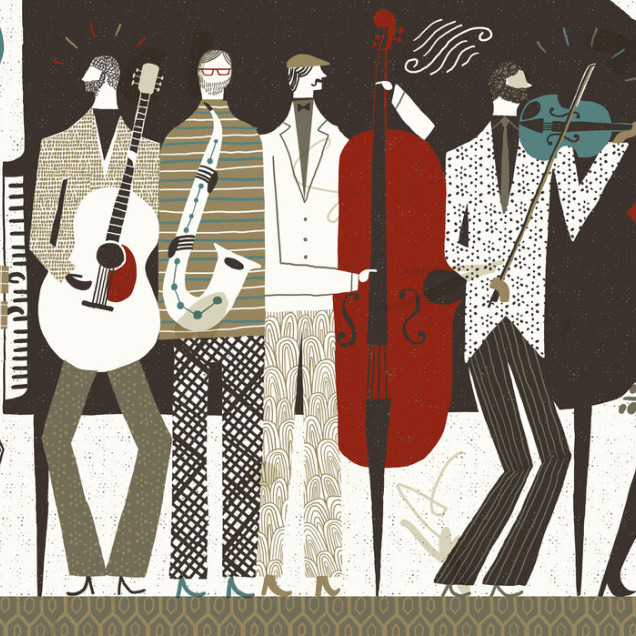 The Band wallpaper, ilustrating a retro band. This wallpaper is perfect for adding a touch of color and style to your room. It can be used in the living room, bedroom or office.