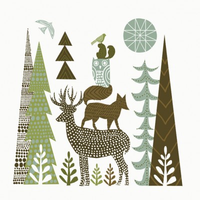 Tapet Forest Folklore Green Animals 1 cu animale din pădure, perfect pentru camera copiilor