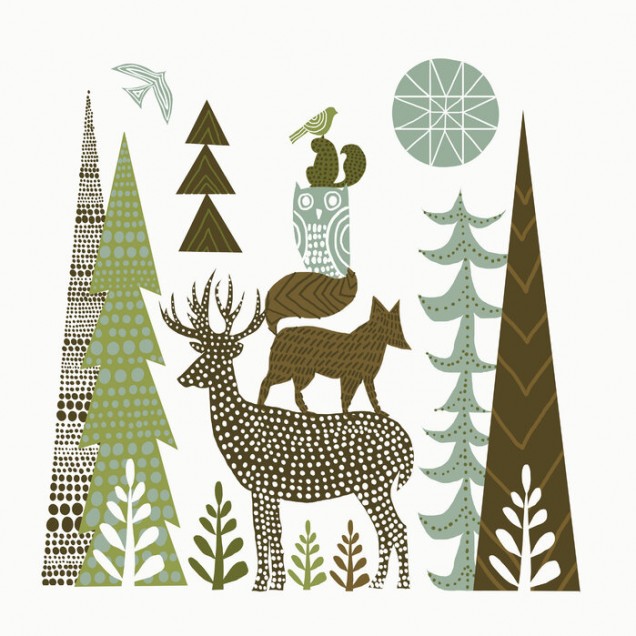 Tapet Forest Folklore Green Animals 1 cu animale din pădure, perfect pentru camera copiilor