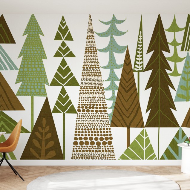 Forest Folklore Green Trees - tapet cu design unic, inspiră o atmosferă relaxantă și naturală