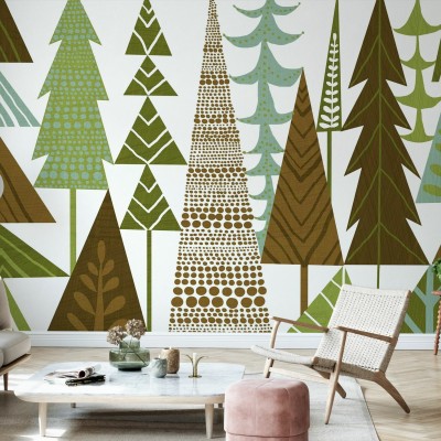 Forest Folklore Green Trees - tapet cu design unic, inspiră o atmosferă relaxantă și naturală