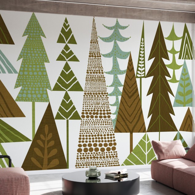 Forest Folklore Green Trees - tapet cu design unic, inspiră o atmosferă relaxantă și naturală