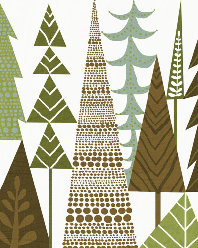 Forest Folklore Green Trees - tapet cu design unic, inspiră o atmosferă relaxantă și naturală