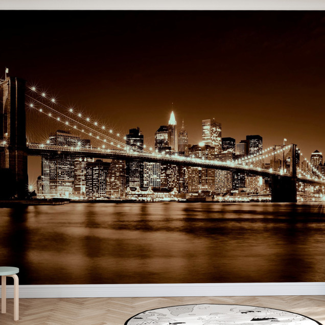 Fototapet cu Podul Brooklyn în nuanțe de galben