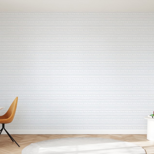 Tapet cu model Nordic Folk, Blueberry Milk, cu dungi subtile si forme geometrice.