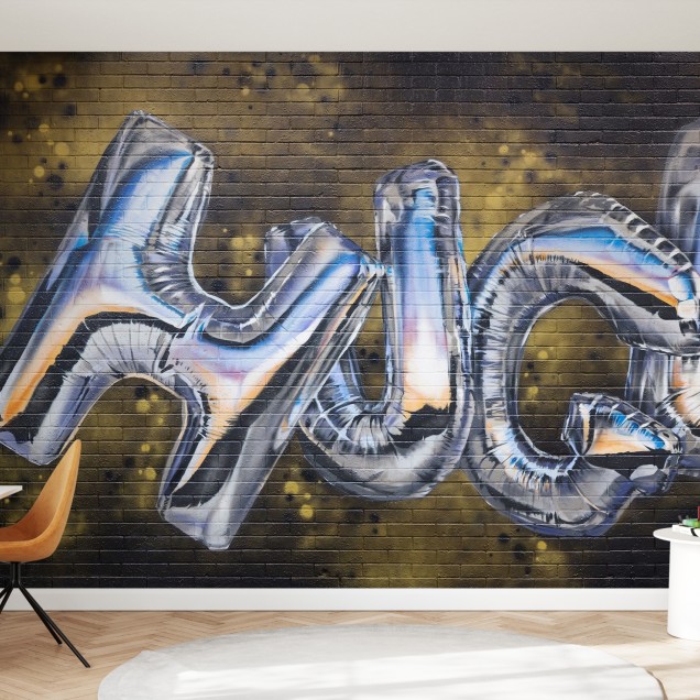 Tapet Huge, Photowall cu baloane argintii care formează cuvântul 