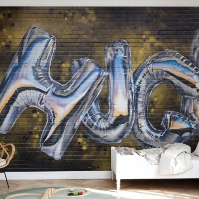 Tapet Huge, Photowall cu baloane argintii care formează cuvântul 