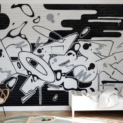 Tapet Dotse cu design modern și unic, în culori monocromatice, cu un desen geometric inspirat din arta stradală