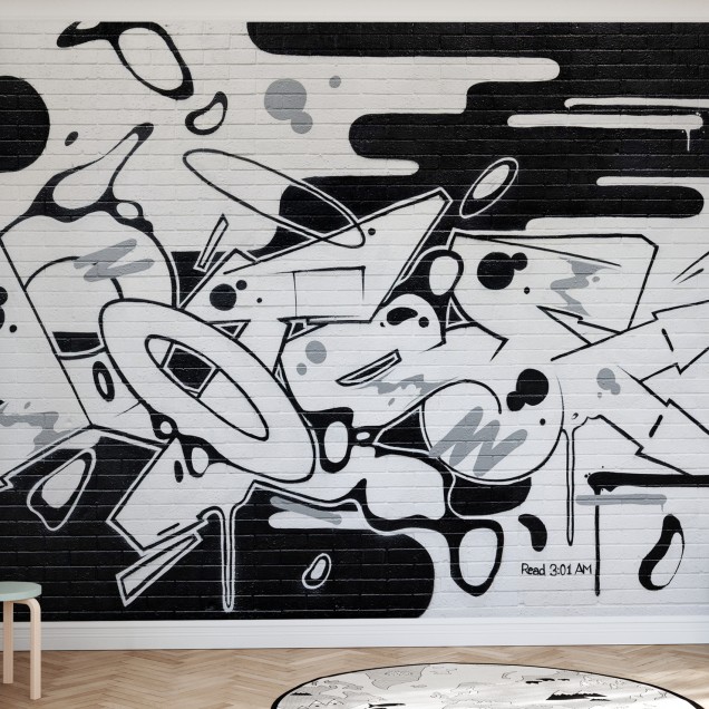 Tapet Dotse cu design modern și unic, în culori monocromatice, cu un desen geometric inspirat din arta stradală