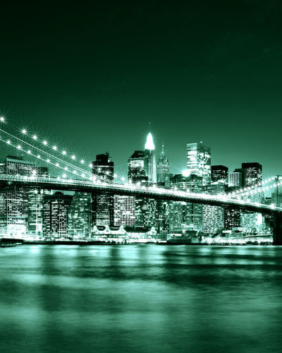 Fototapet cu podul Brooklyn în nuanțe de verde într-o cameră de copii