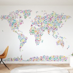 Fototapet Music Notes World Map Color, 150x250, Photowall