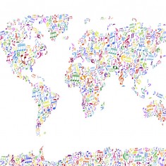 Fototapet Music Notes World Map Color, 150x250, Photowall