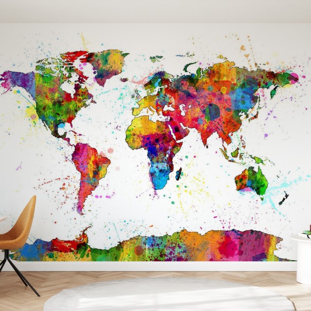 Tapet Harta Lumii cu Stropi de Vopsea, Imagine Paint Splashes Map 2