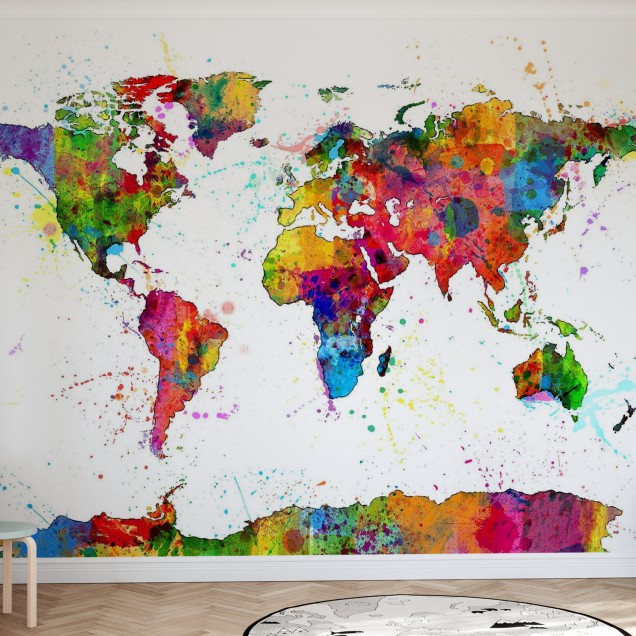 Tapet Harta Lumii cu Stropi de Vopsea, Imagine Paint Splashes Map 2