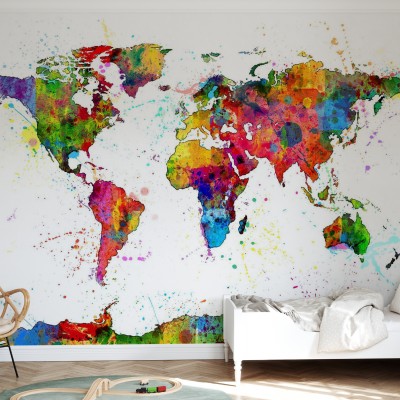Tapet Harta Lumii cu Stropi de Vopsea, Imagine Paint Splashes Map 2