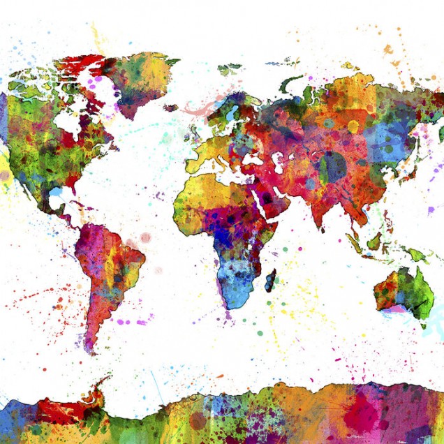 Tapet Harta Lumii cu Stropi de Vopsea, Imagine Paint Splashes Map 2