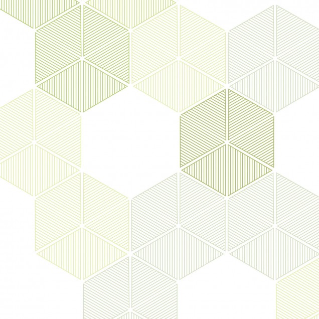 Tapet hexagonal cu design geometric simplu, în tonuri de verde deschis și alb.