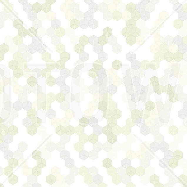 Tapet hexagonal cu design geometric simplu, în tonuri de verde deschis și alb.