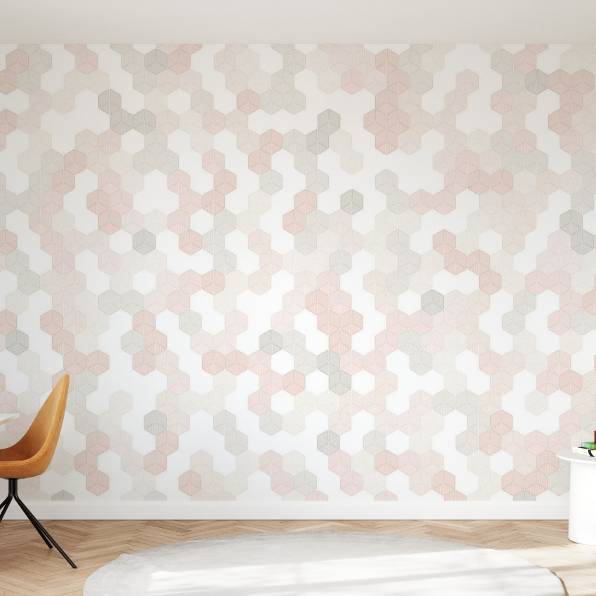 Tapet hexagonal cu design geometric simplu, în tonuri de verde deschis și alb.