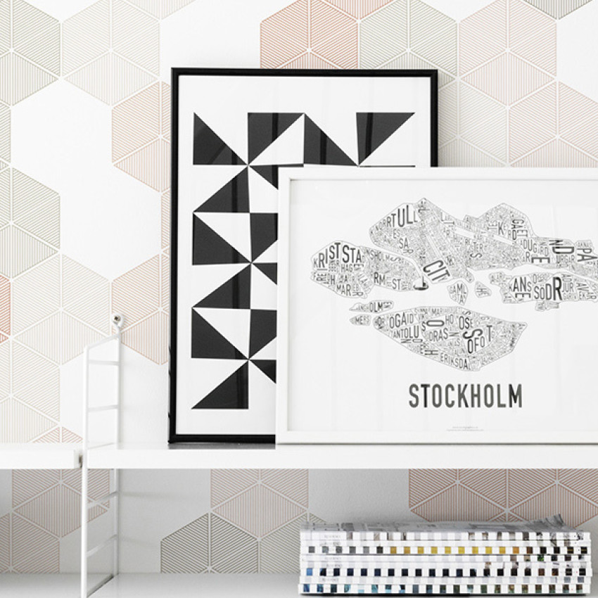 Tapet hexagonal cu design geometric simplu, în tonuri de verde deschis și alb.