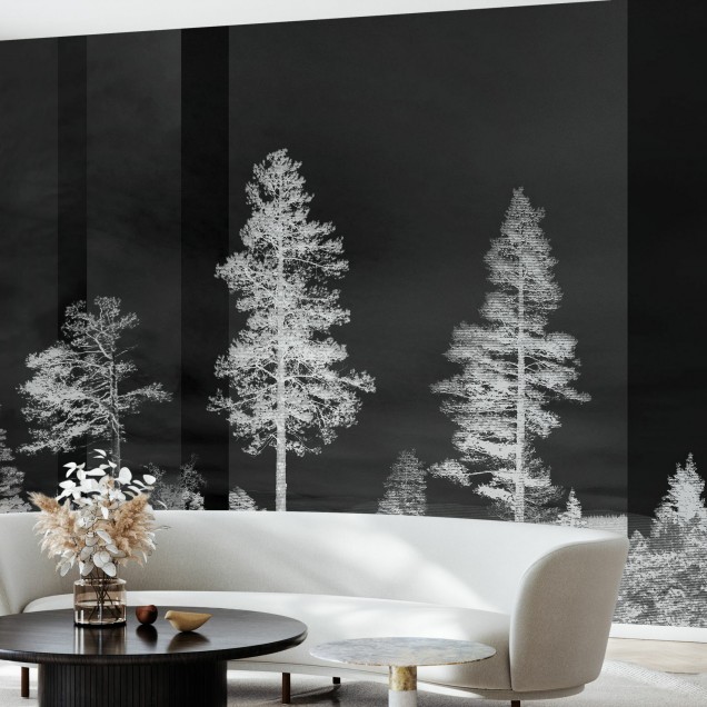 Tapet de perete Panorama Black cu design minimalist in nuante de gri si negru.