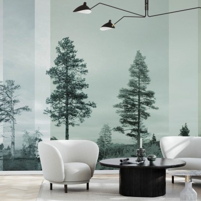 Tapet cu panorama a pini siluetaţi, Bluegreen