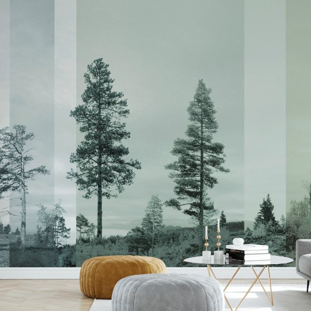Tapet cu panorama a pini siluetaţi, Bluegreen
