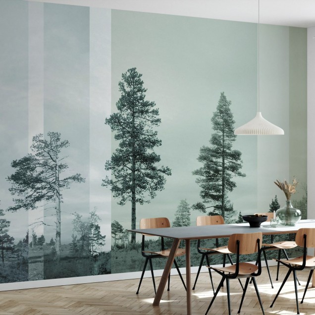 Tapet cu panorama a pini siluetaţi, Bluegreen