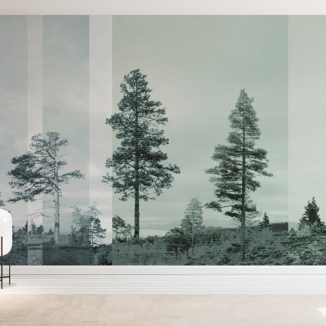 Tapet cu panorama a pini siluetaţi, Bluegreen