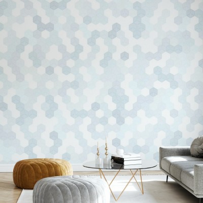 Tapet hexagonal albastru cu model geometric minimalist