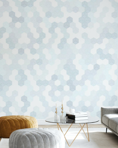Tapet hexagonal albastru cu model geometric minimalist