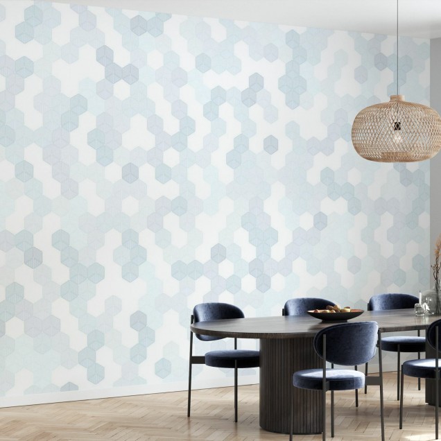 Tapet hexagonal albastru cu model geometric minimalist