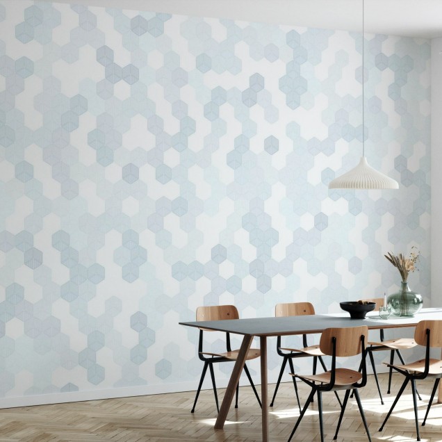 Tapet hexagonal albastru cu model geometric minimalist