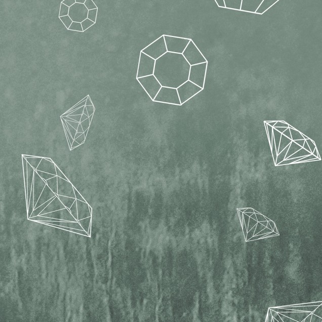 Tapet abstract cu diamane Lost Diamonds, Bluegreen, cu o combinație de culori reci și grafice discrete.